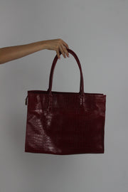 dark red croc-effect tote bag back view