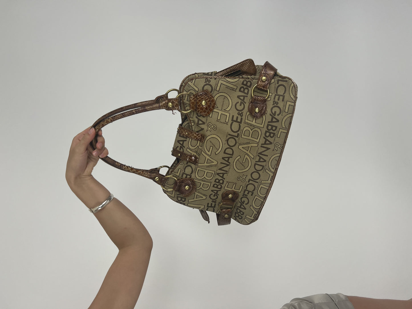 brown dolce & gabbana logo handbag back view