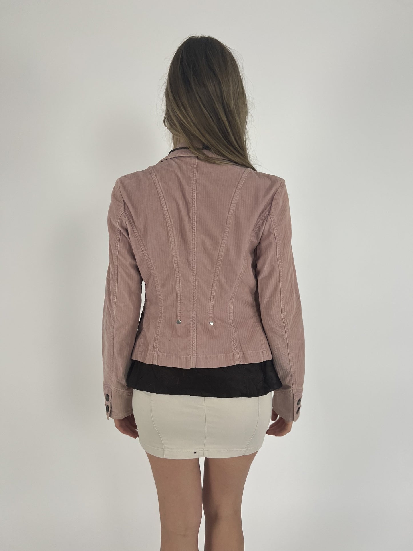 dusty pink fitted blazer back view