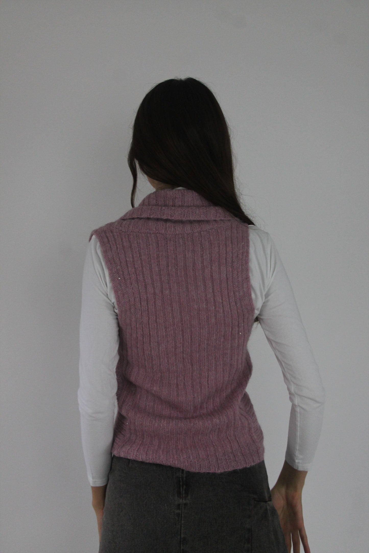 dusty pink tie-front knitted vest back view