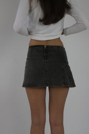 grey estasy pleated denim mini skirt back view