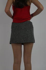grey button-front mini skort back view