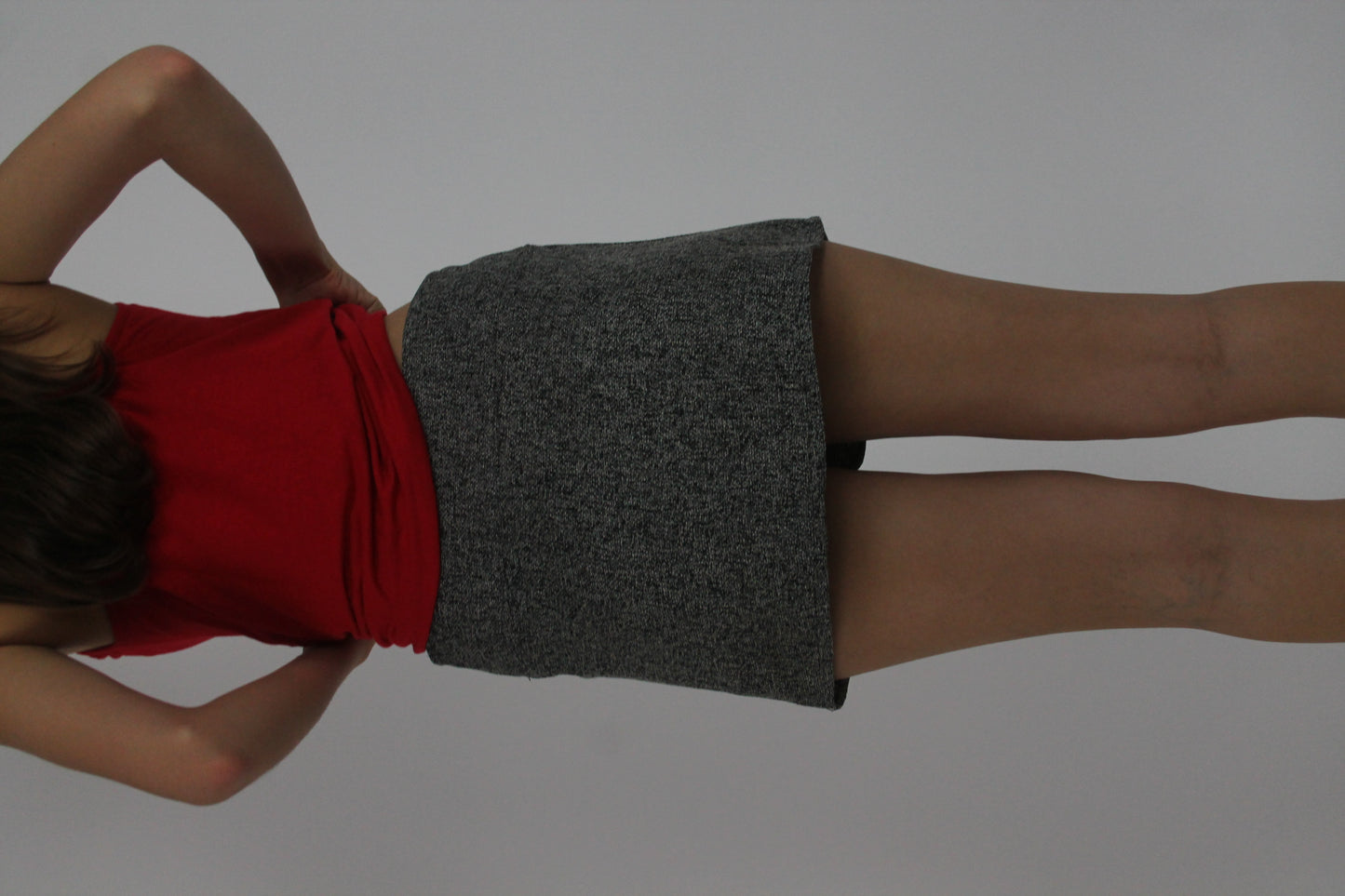 grey button-front mini skort back view