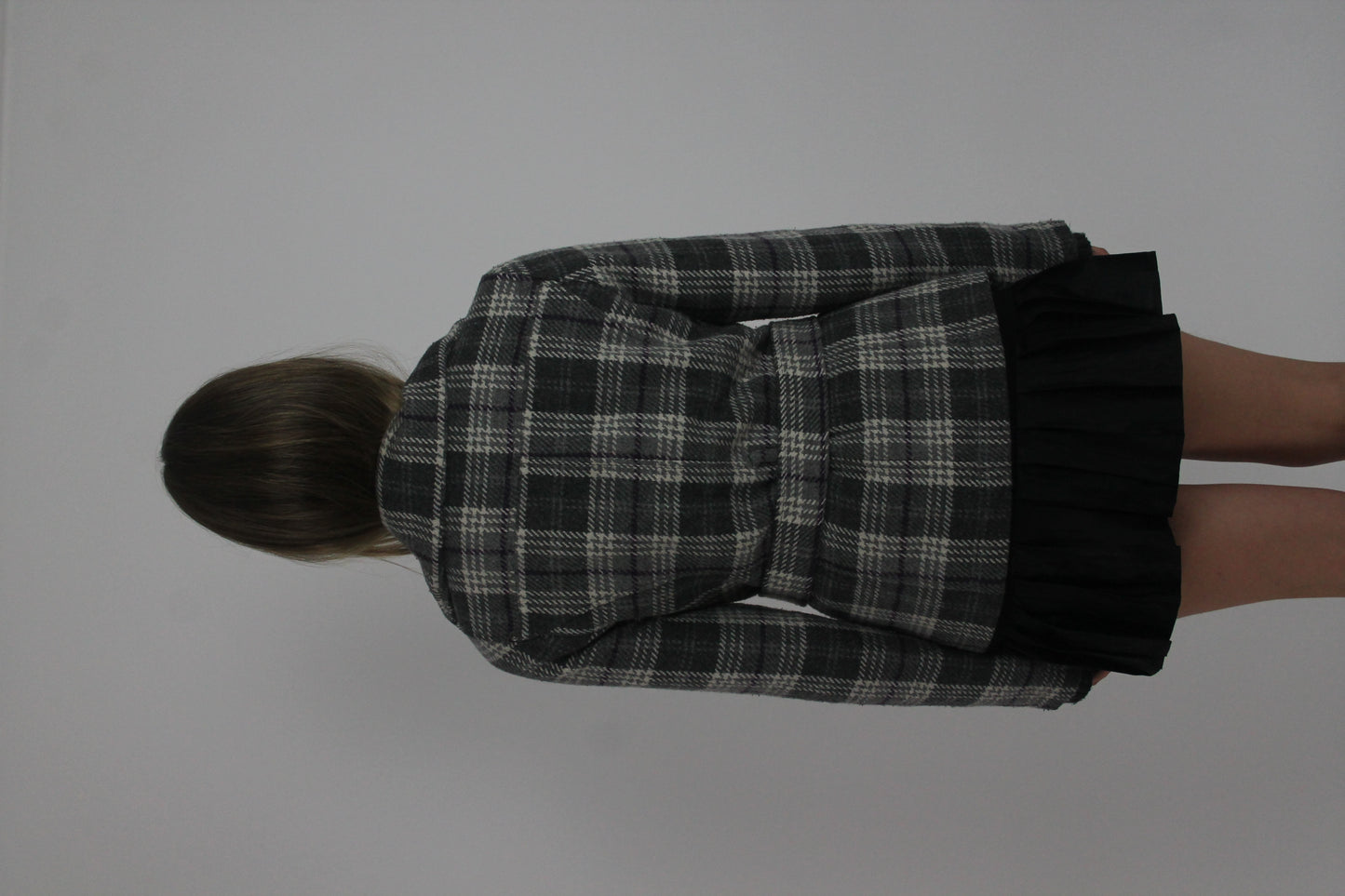 grey plaid belted jacket back view