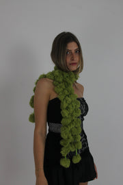 lime green pom-pom scarf back view