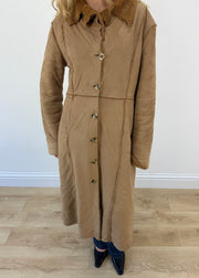 medium brown afghan long coat - zoomed aesthetic buttoned