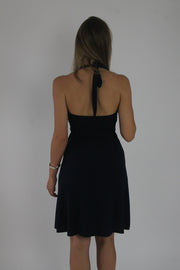 navy halterneck eyelet-detail midi dress back view