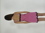pink and black lace slip mini dress back view