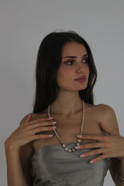 pink pearl and heart necklace back view