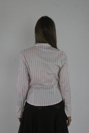 pink and white striped fitted blouse back view