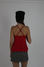 red spaghetti-strap cami top back view