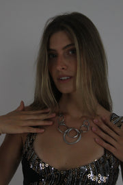 silver-tone layered circle necklace back view