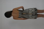 silver tiered satin-style mini dress back view