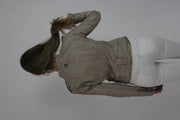 taupe fitted leather-look jacket back view