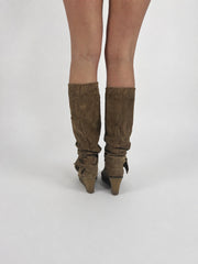 taupe slouch knee-high boots back view