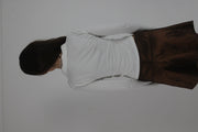 white collared v-neck long-sleeve top back view
