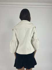 white double-breasted flared-sleeve jacket back view