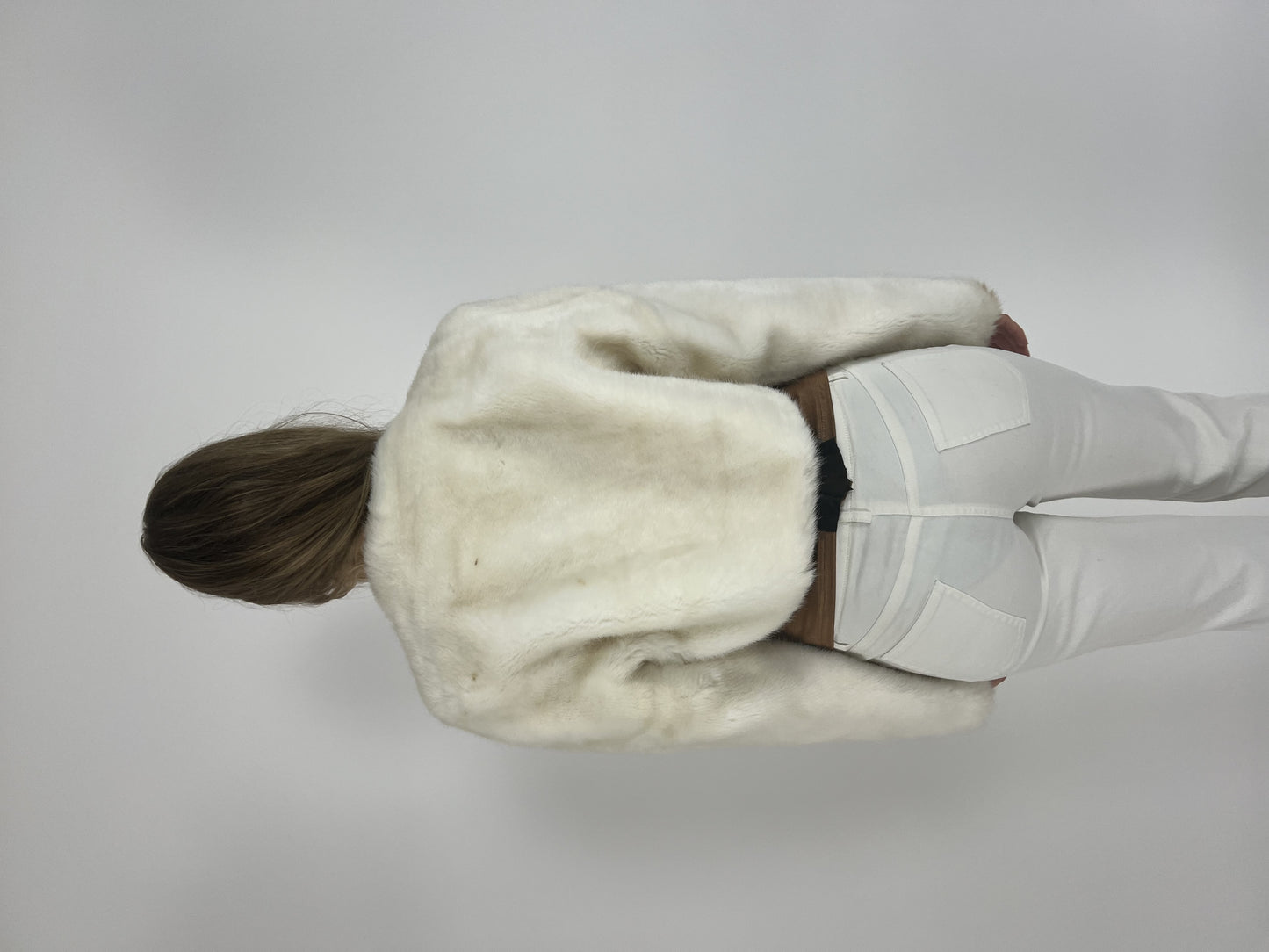 white faux-fur style cropped jacket back view