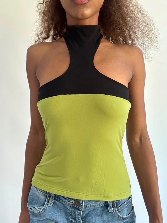 ‼️ | small green high neck top with black panel detail