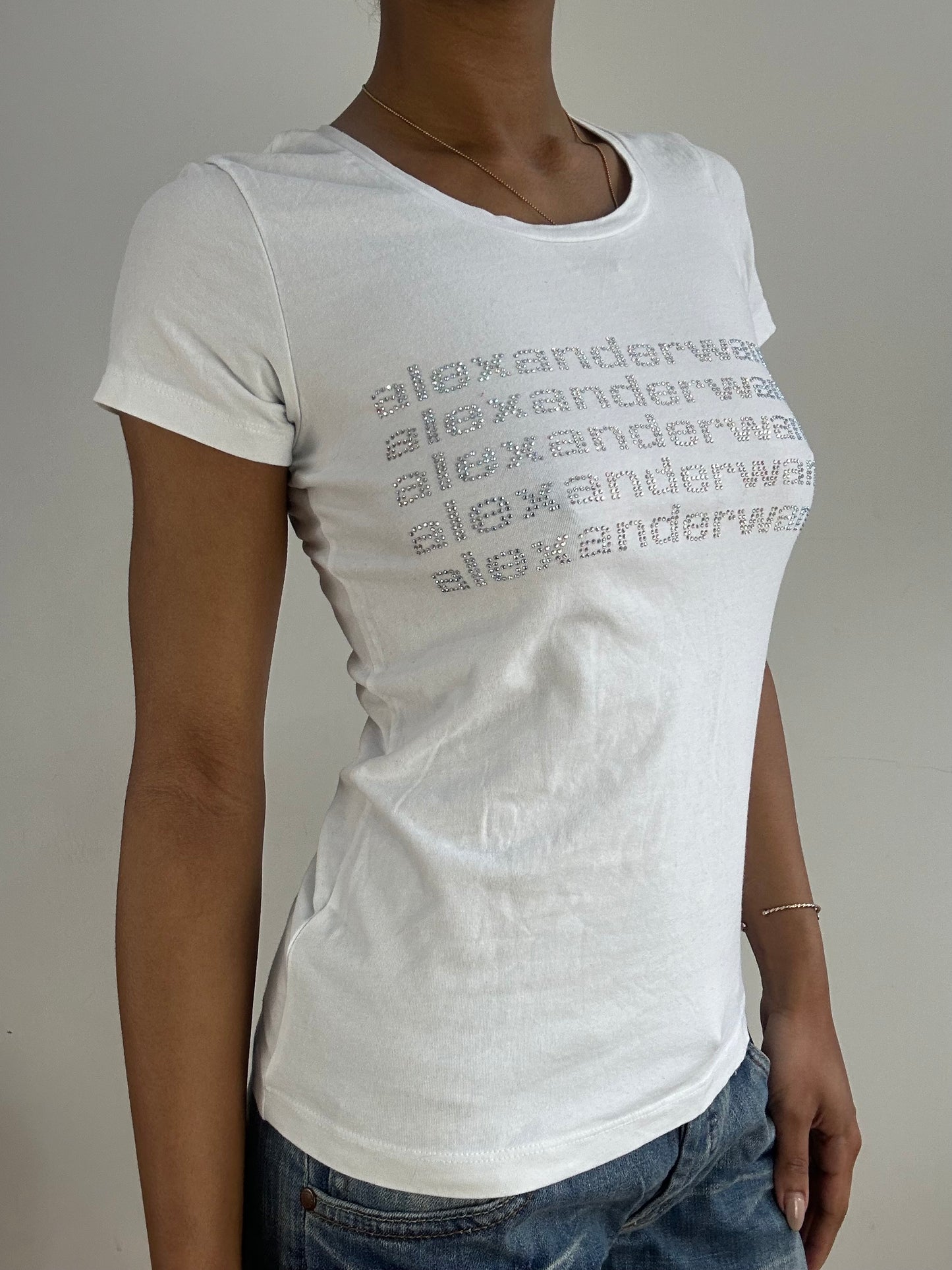 vintage edit fifteen | small white alexander wang diamanté logo t-shirt