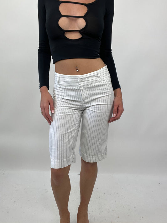 PALM BEACH DROP | small white pinstripe longline shorts
