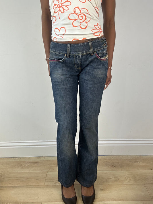 vintage edit eighteen | extra small diesel blue jeans with belted waist detail