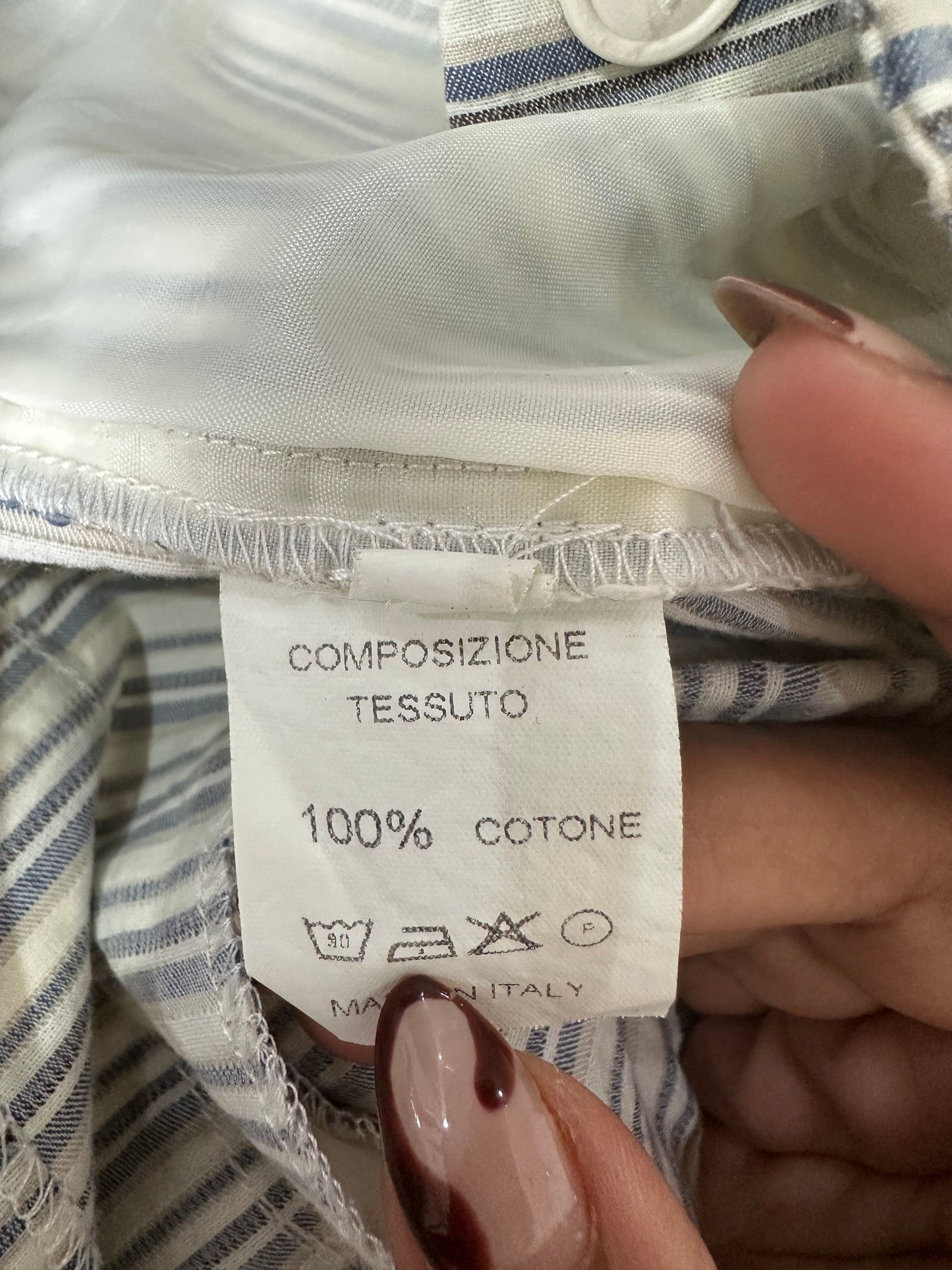 vintage edit thirty-one | medium blue and white striped capri trousers