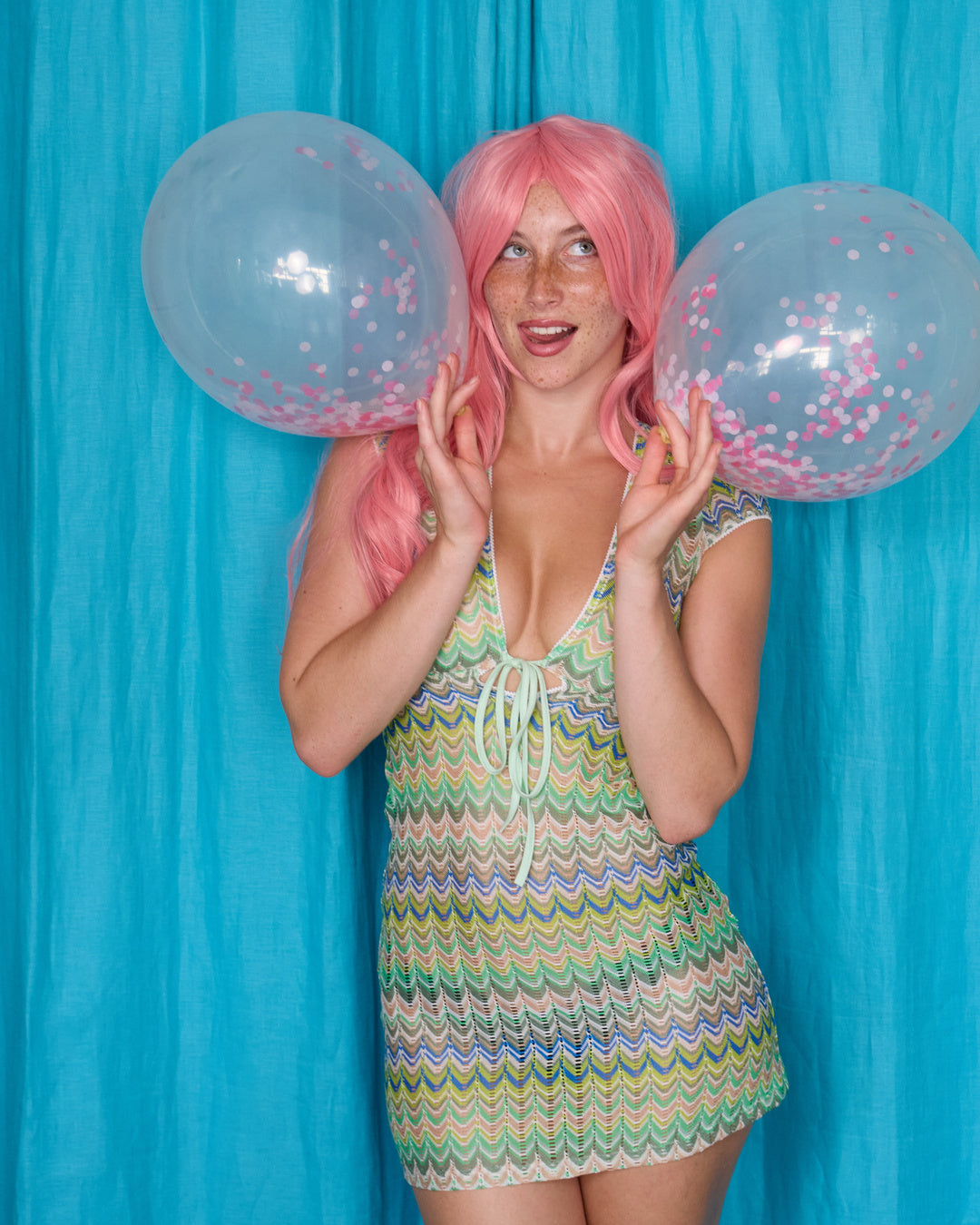 Allegra Dress in Pistachio Green – balloon campaign portrait