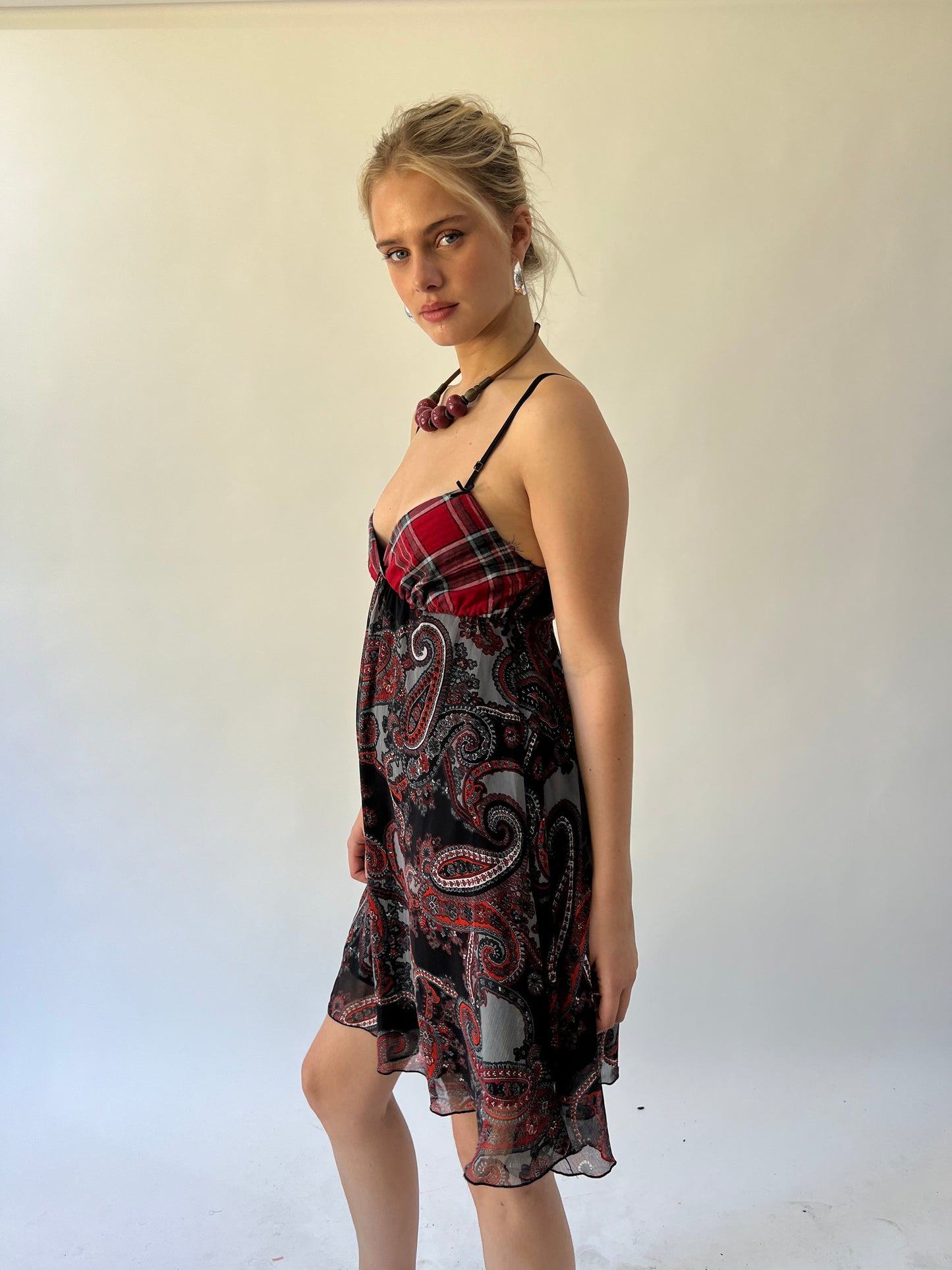 back to school drop | small red and black patterned dress