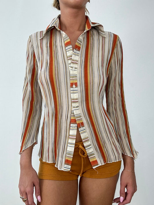 💻AUTUMN ESSENTIALS | medium orange striped long sleeved shirt