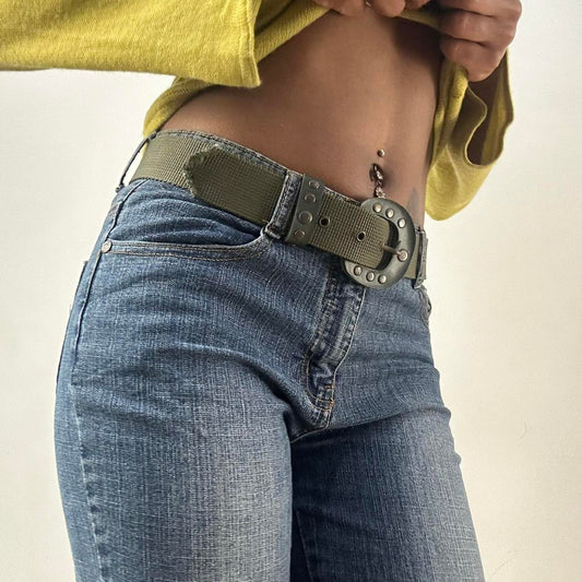 ⭐️💻 | one size khaki green nylon belt with studded buckle