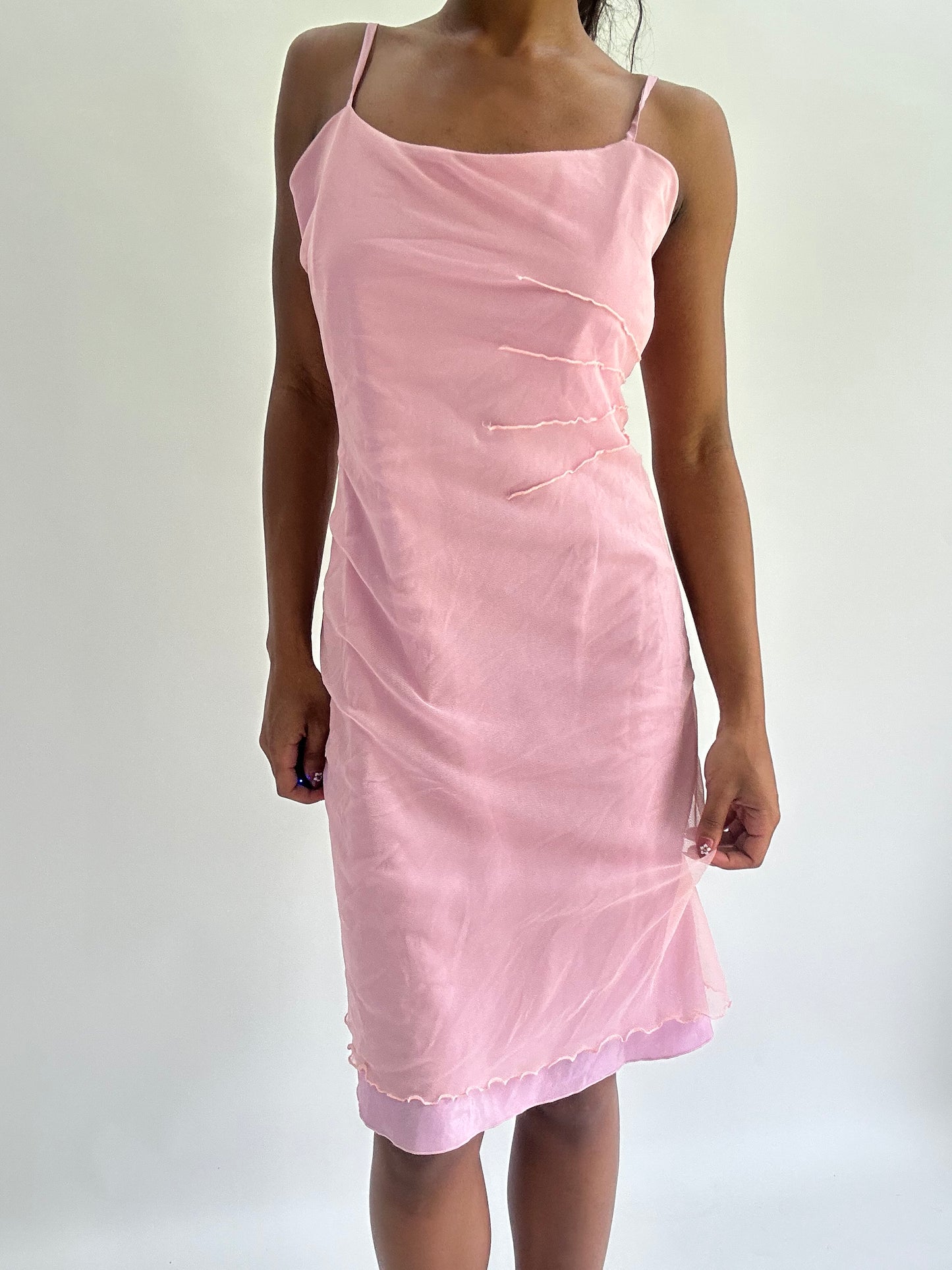 zara larsson drop | small/medium pink mesh overlay mini dress