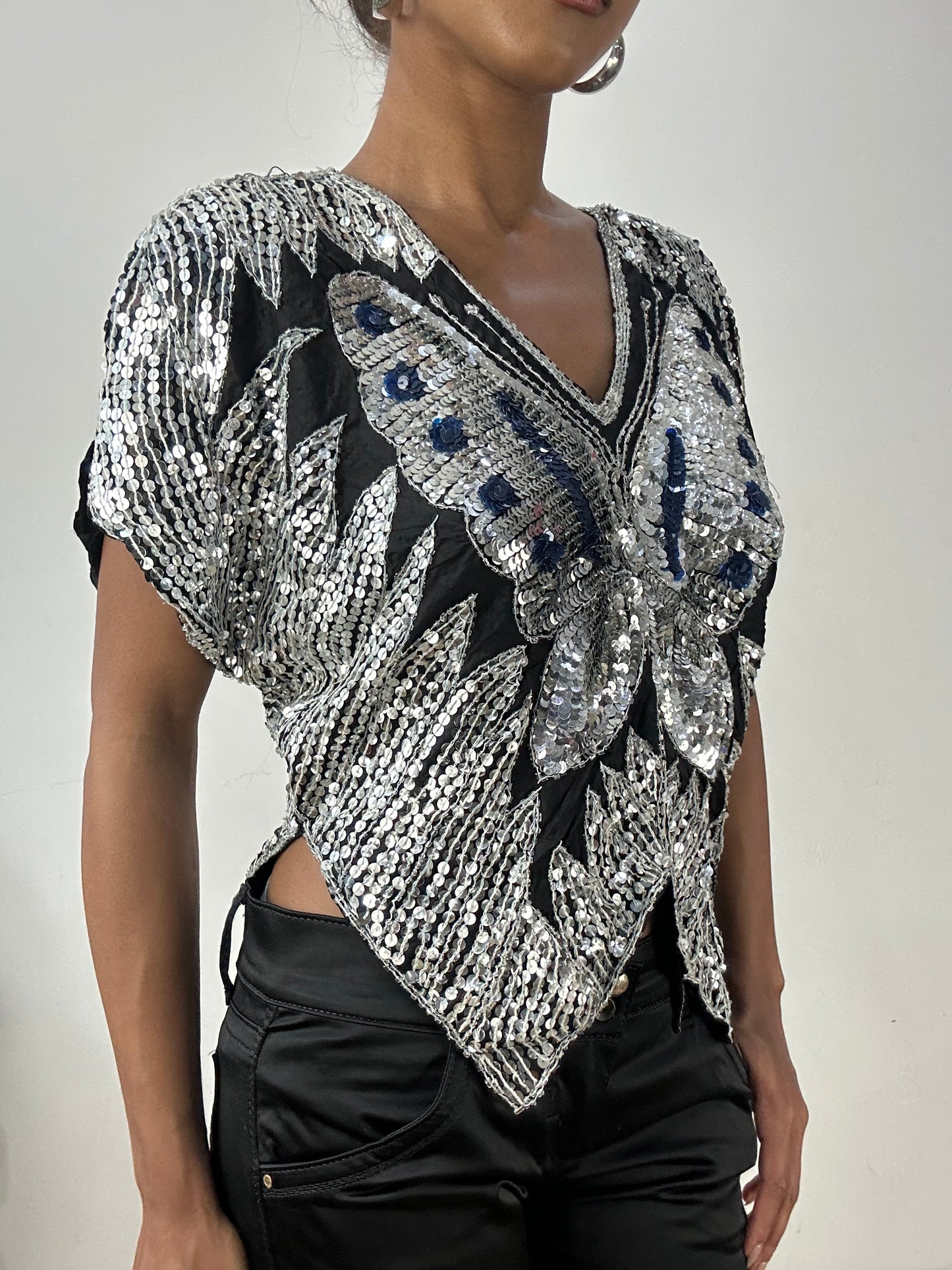 vintage edit: halloween | small silver butterfly sequin top