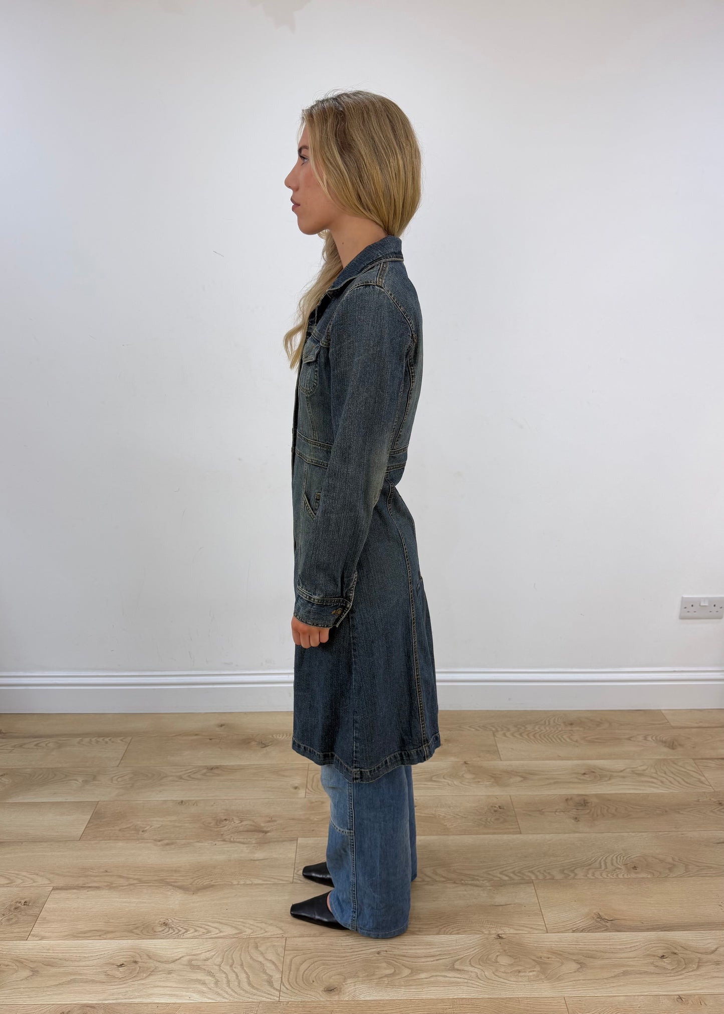 small blue denim trench coat