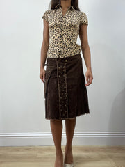 BEST PICKS | medium brown suede style studded midi skirt