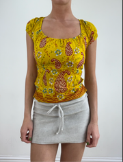 💻‼️ yellow paisley milkmaid top with backless tie detail