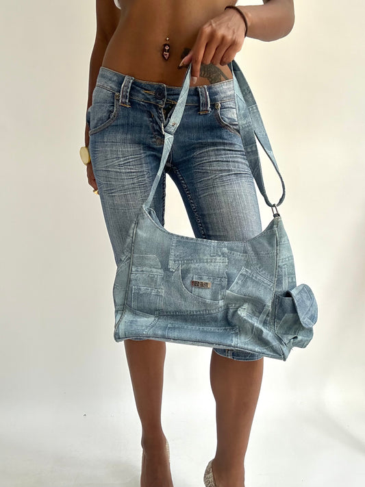 summermaxxing drop | blue denim patchwork shoulder bag
