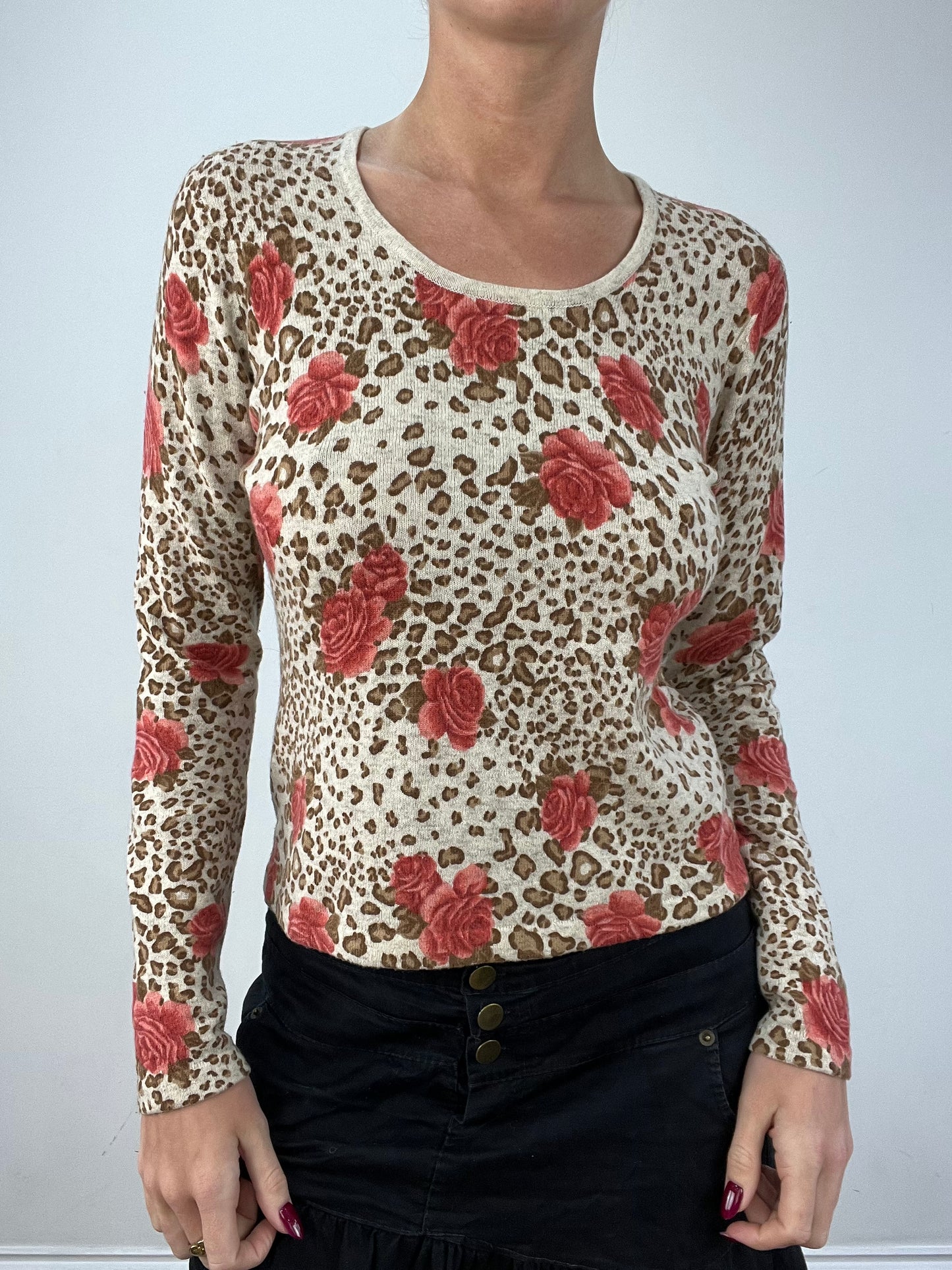 vintage edit twelve | small beige and brown leopard print floral jumper