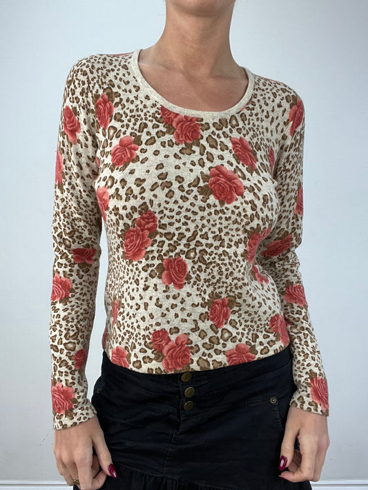 vintage edit twelve | small beige and brown leopard print floral jumper