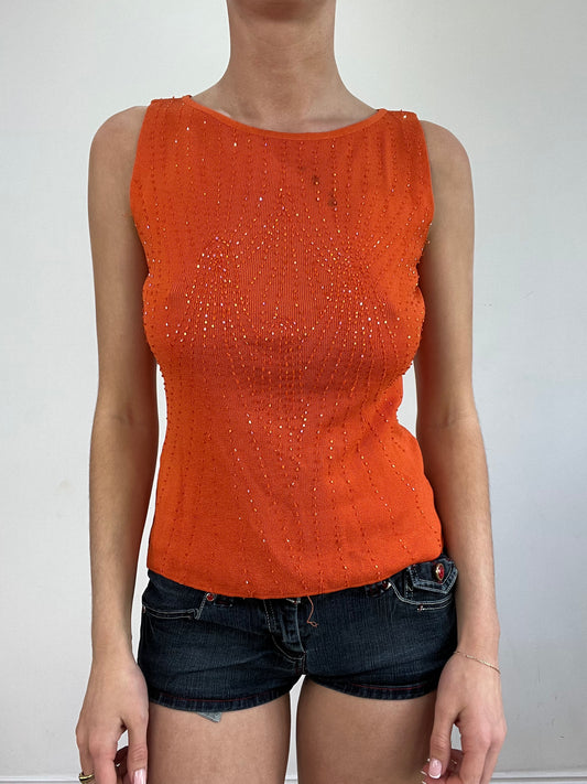 vintage edit twenty | medium orange beaded tank top