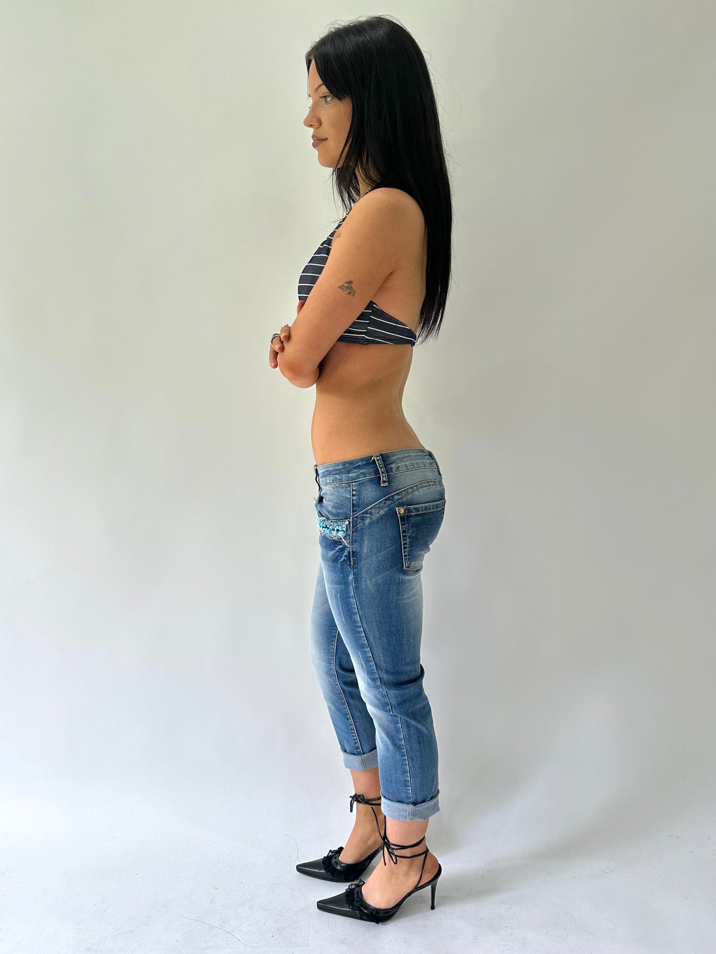 sailor drop | small blue denim cropped capri style jeans