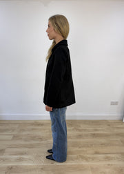 small black fitted double-breasted blazer