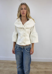 small white double-breasted flared-sleeve jacket