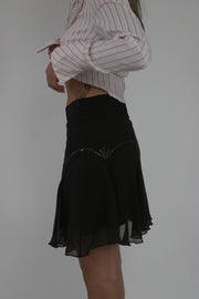 black beaded chiffon midi skirt detail view 01