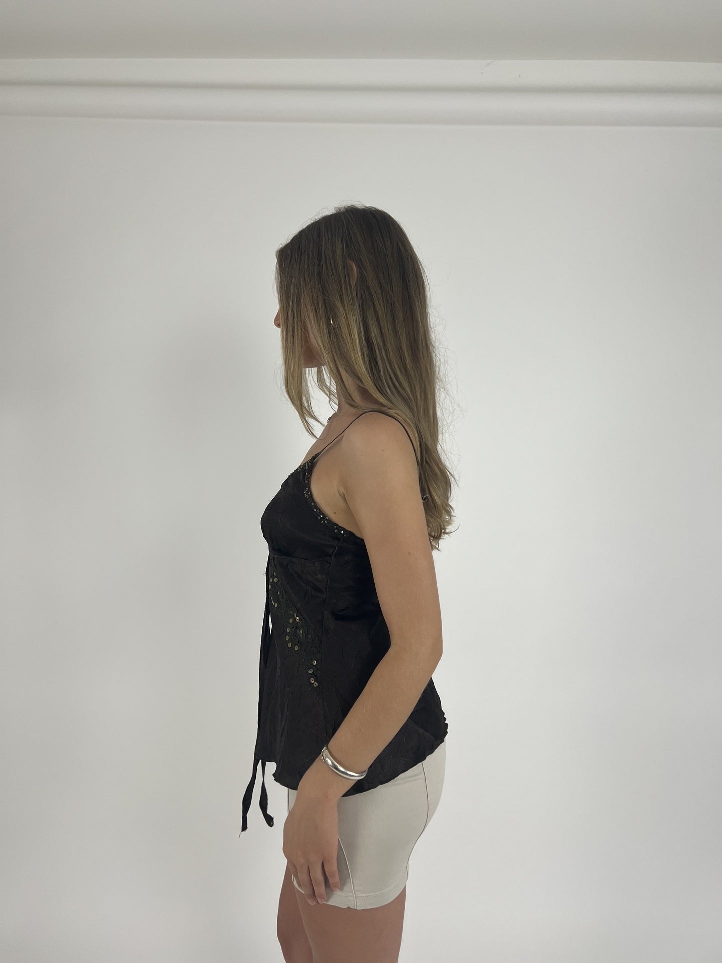 black beaded lace-trim cami top detail view 01