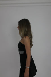 black and grey lace-up corset top detail view 01