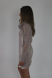 blush sheer crochet long-sleeve mini dress detail view 01