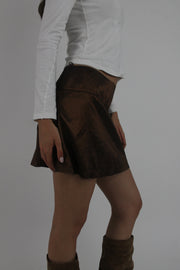 brown satin-style a-line mini skirt detail view 01