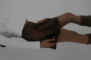 brown satin-style a-line mini skirt detail 01