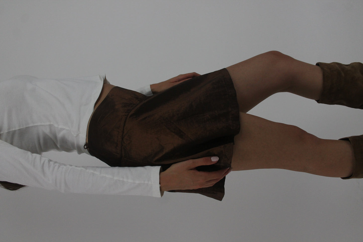 brown satin-style a-line mini skirt detail 01